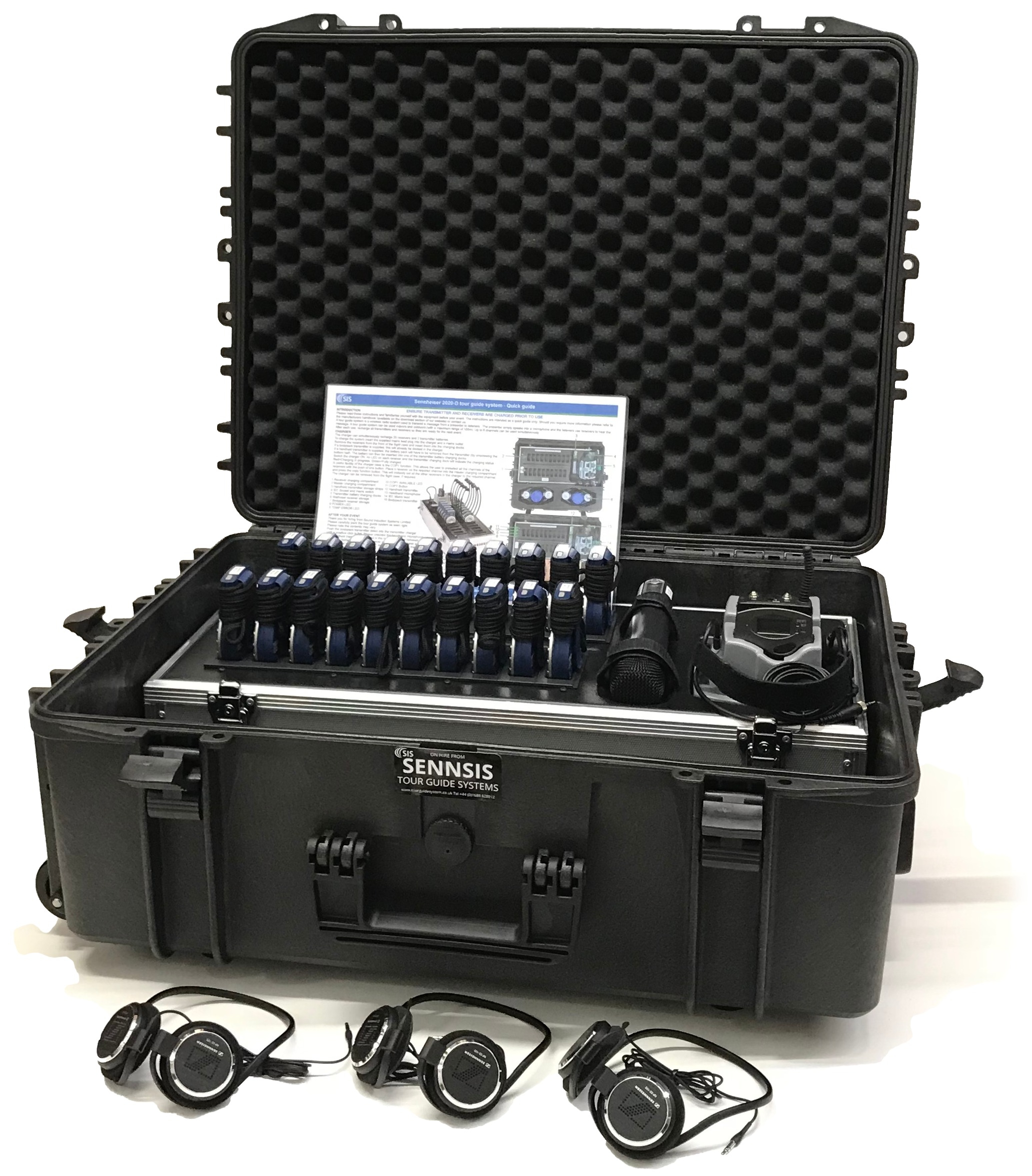 Sennheiser EK 2020-D II tour guide receivers in a charger for rent