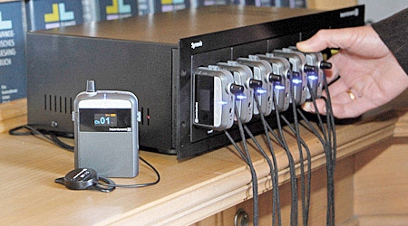 Tour guide system receivers with charger
