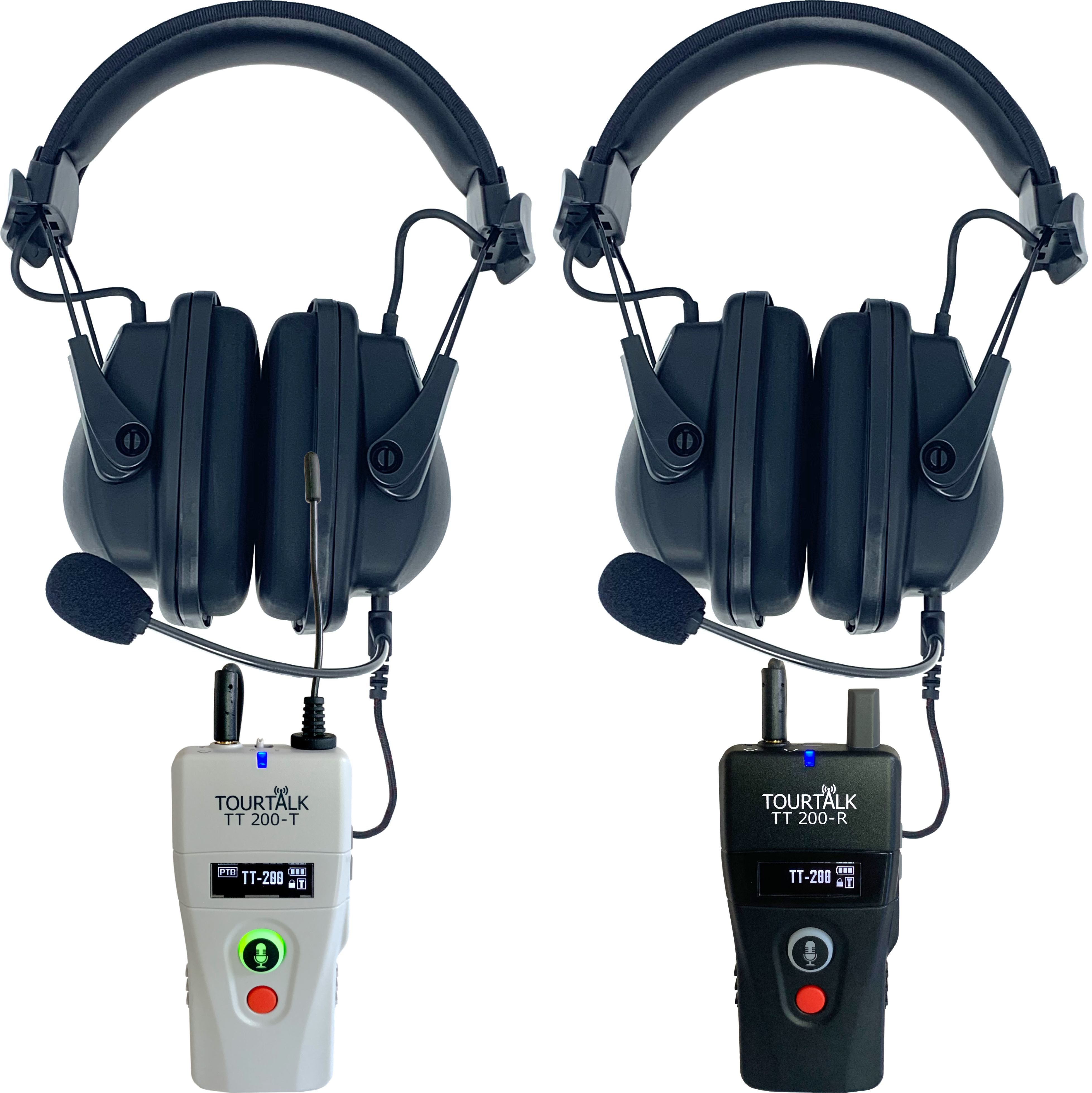 Tourtalk TT 200-T transmitter and TT 200-R receiver with TT-NPH headsets