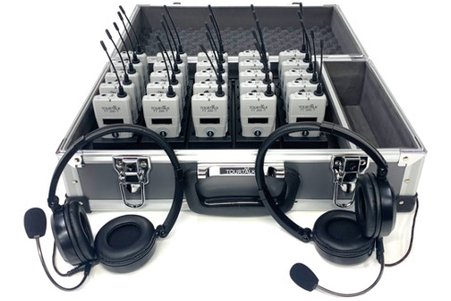 Tourtalk headset comms system for social distancing